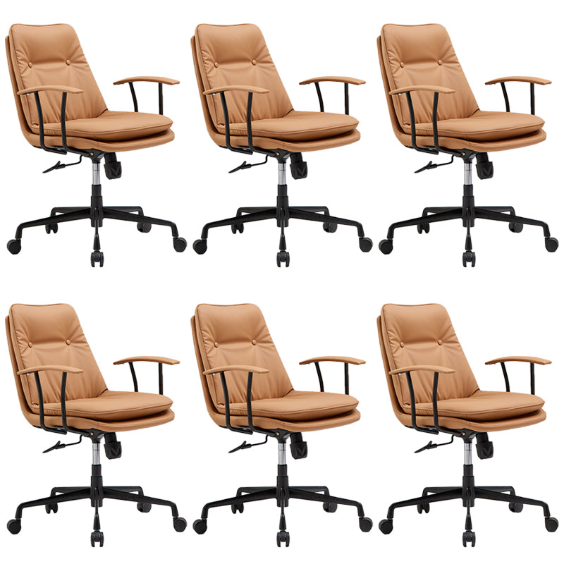 Padded Arms Chair Leather Adjustable Seat Height Desk Chair with Wheels