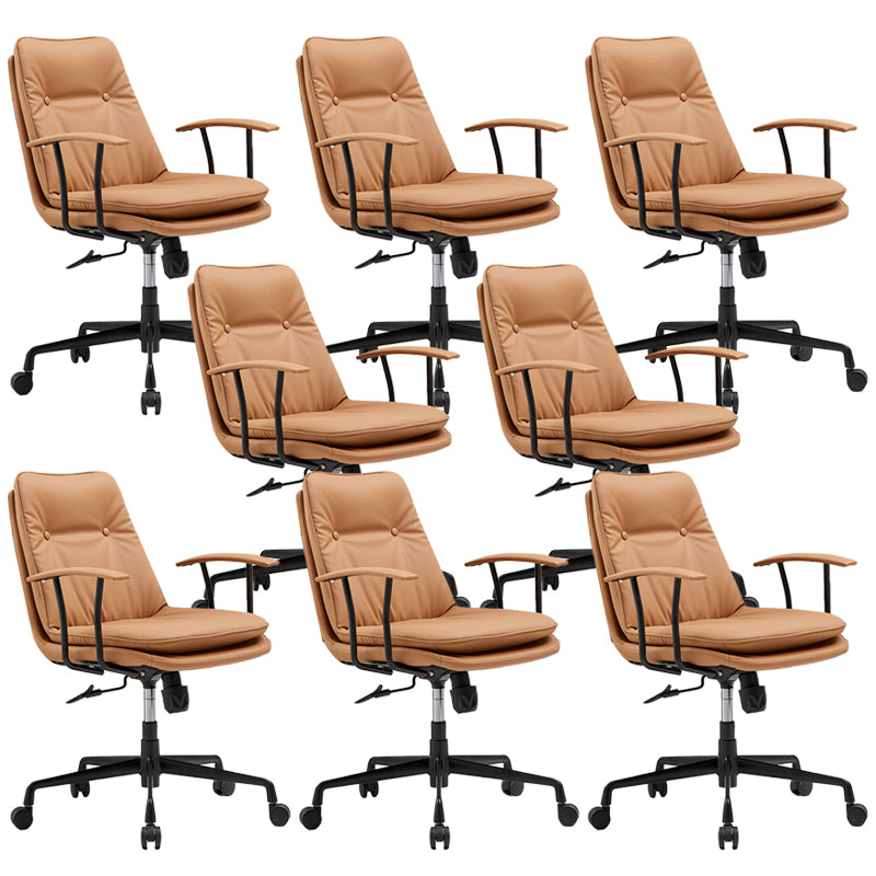 Padded Arms Chair Leather Adjustable Seat Height Desk Chair with Wheels