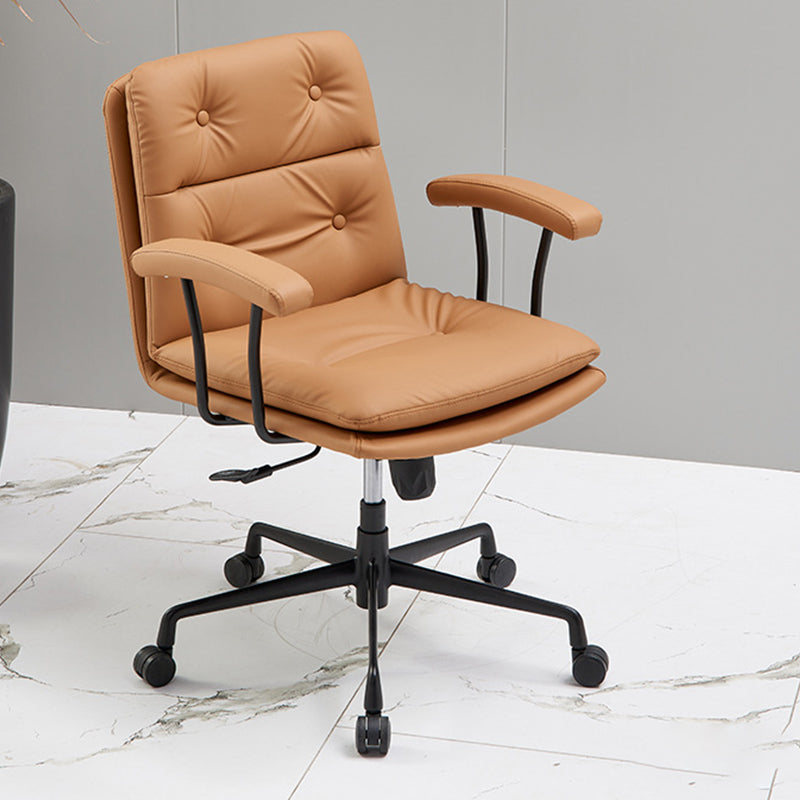 Padded Arms Chair Leather Adjustable Seat Height Desk Chair with Wheels