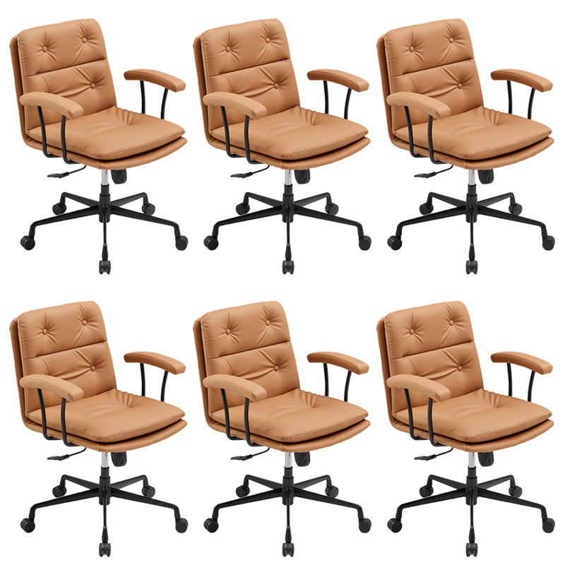 Padded Arms Chair Leather Adjustable Seat Height Desk Chair with Wheels