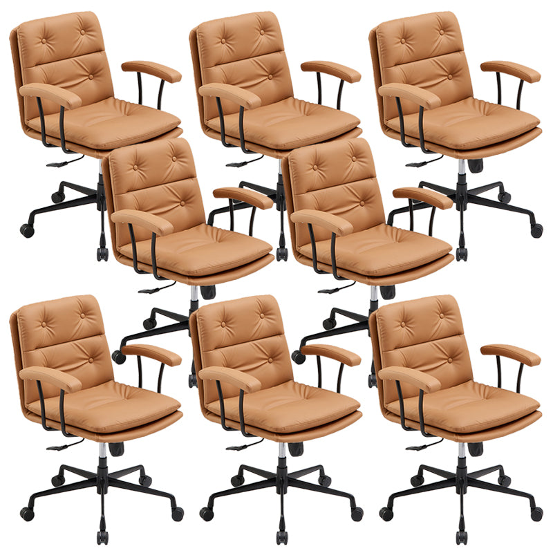 Padded Arms Chair Leather Adjustable Seat Height Desk Chair with Wheels