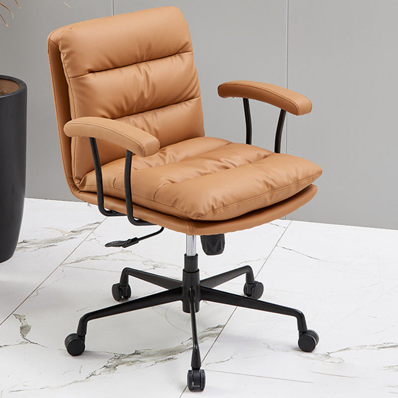 Padded Arms Chair Leather Adjustable Seat Height Desk Chair with Wheels