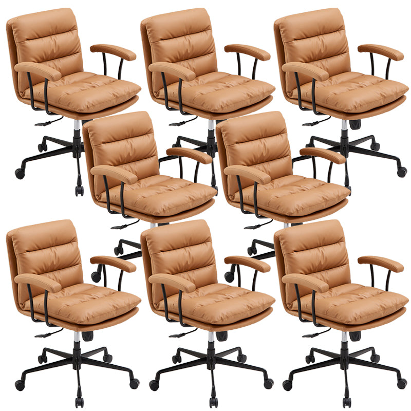 Padded Arms Chair Leather Adjustable Seat Height Desk Chair with Wheels