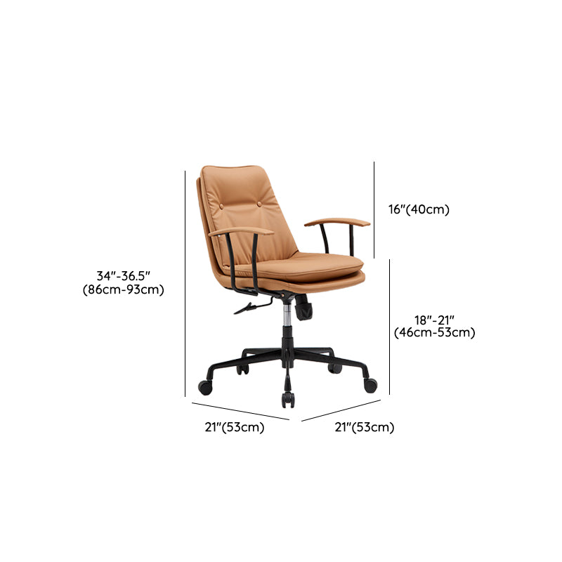 Padded Arms Chair Leather Adjustable Seat Height Desk Chair with Wheels