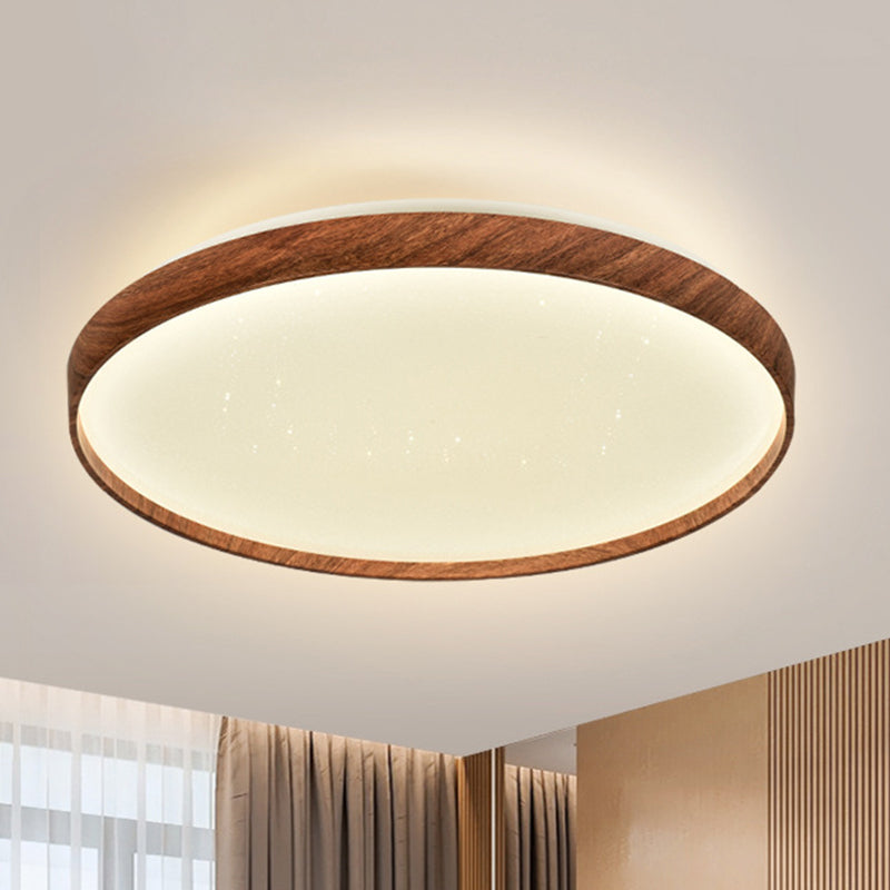 Iron LED Ceiling Flush Modern Round Flush Mount in Wood Color