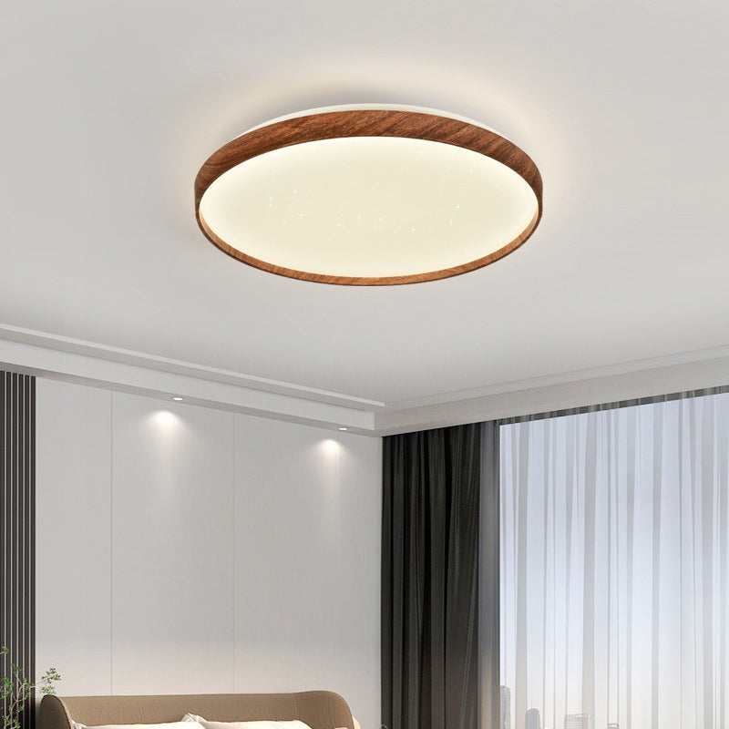 Iron LED Ceiling Flush Modern Round Flush Mount in Wood Color