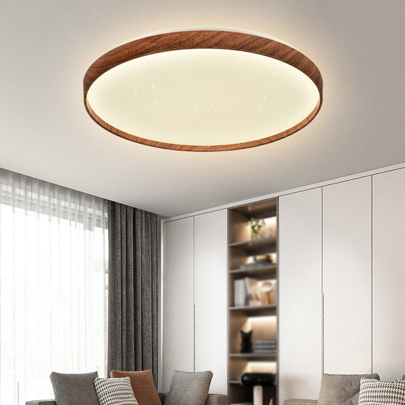 Iron LED Ceiling Flush Modern Round Flush Mount in Wood Color