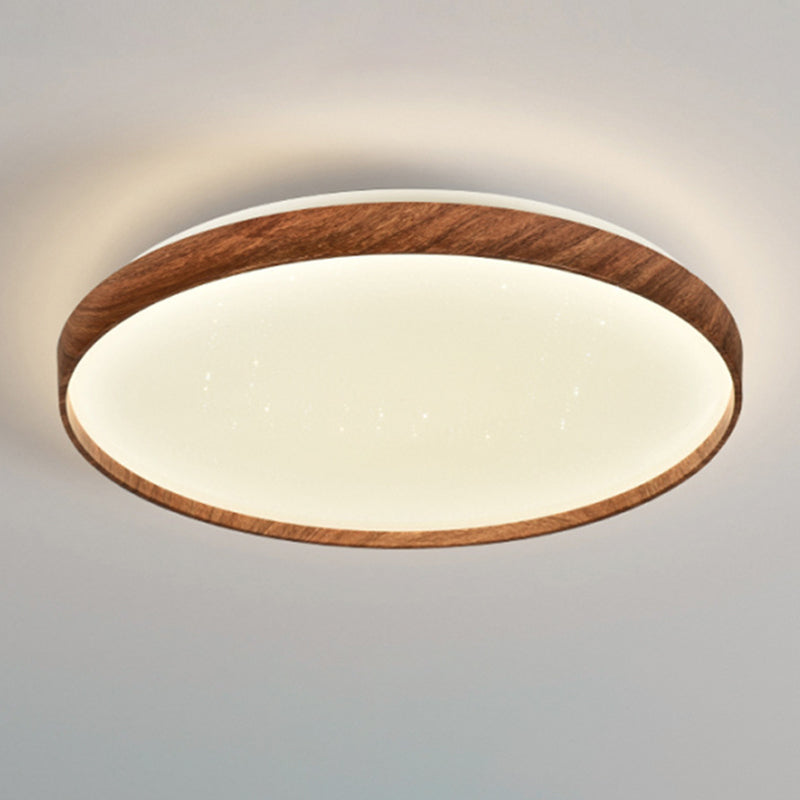 Iron LED Ceiling Flush Modern Round Flush Mount in Wood Color