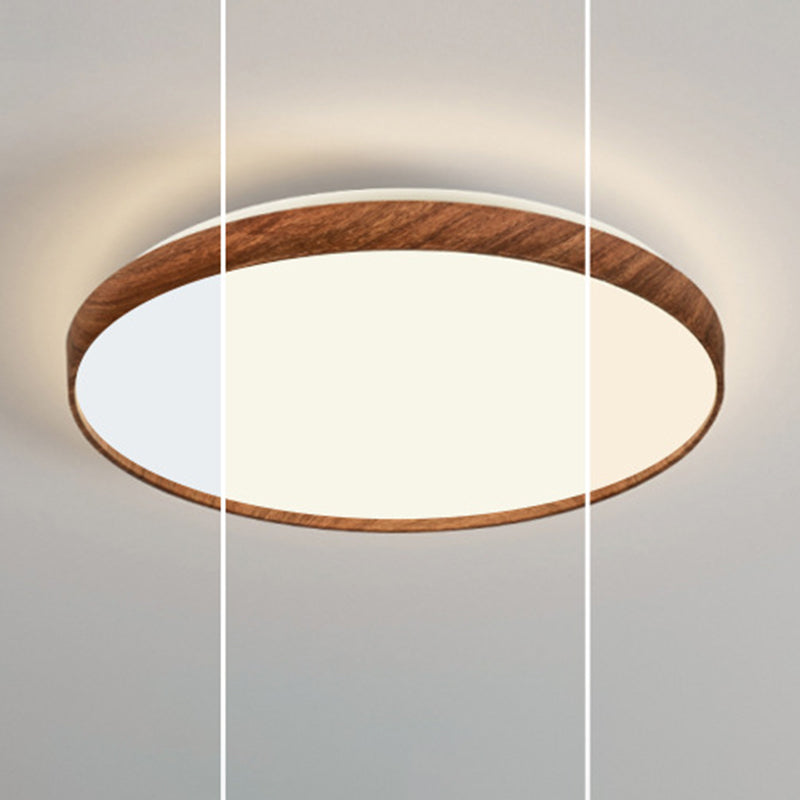 Iron LED Ceiling Flush Modern Round Flush Mount in Wood Color