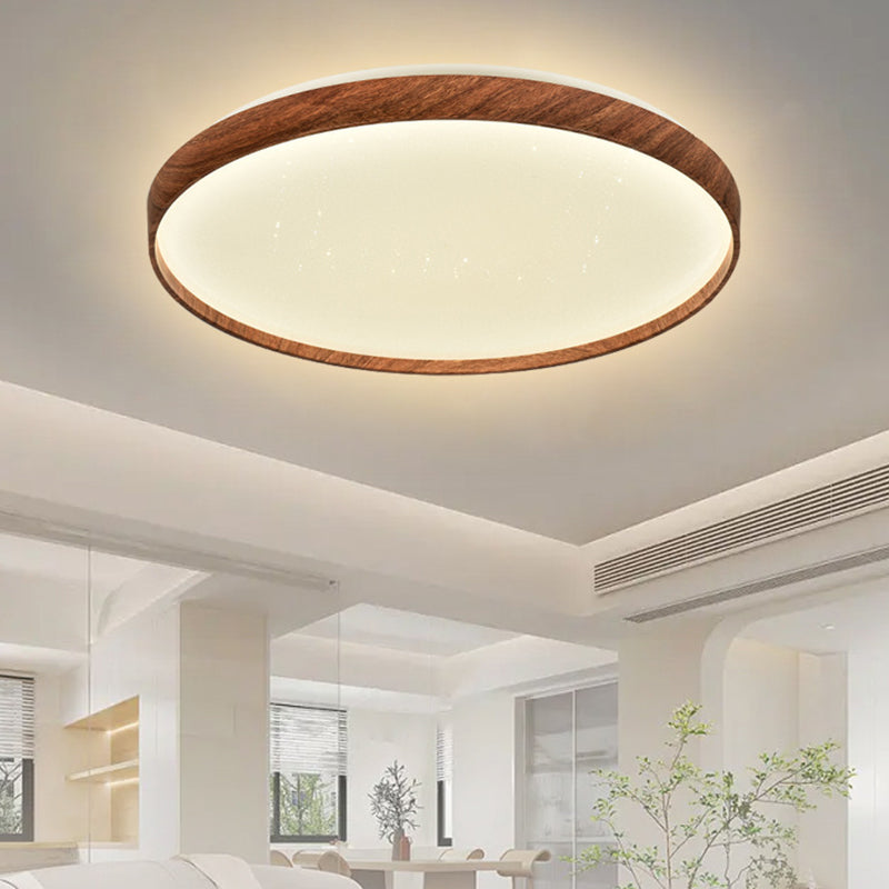 Iron LED Ceiling Flush Modern Round Flush Mount in Wood Color