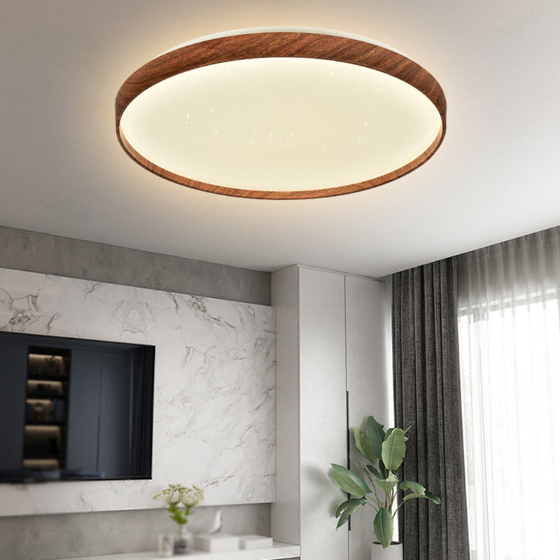 Iron LED Ceiling Flush Modern Round Flush Mount in Wood Color