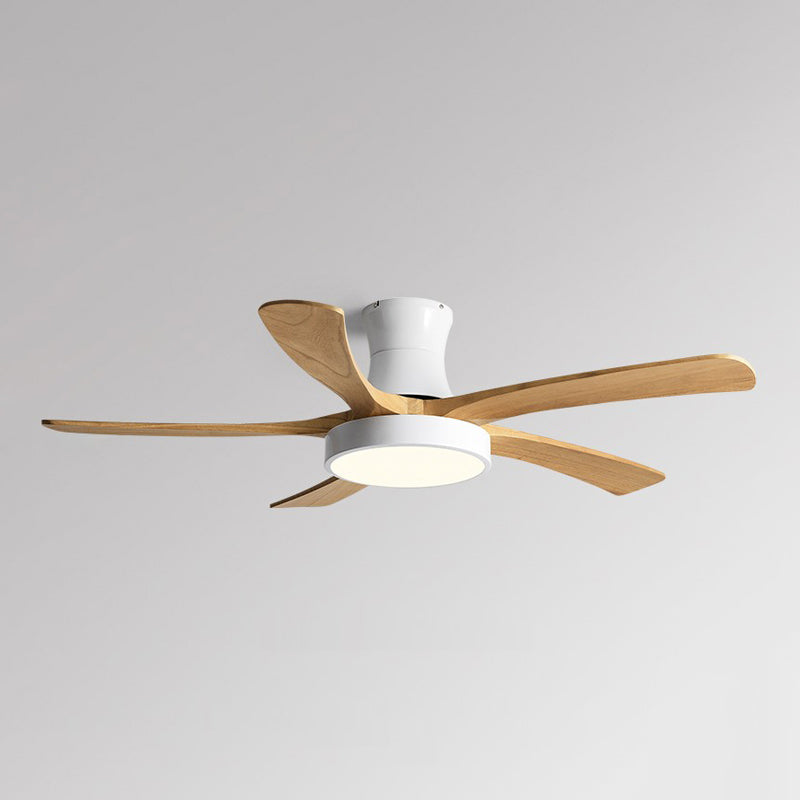 Nordic Style LED Ceiling Fan 5-Blade Fan Lighting with Wood for Living Room