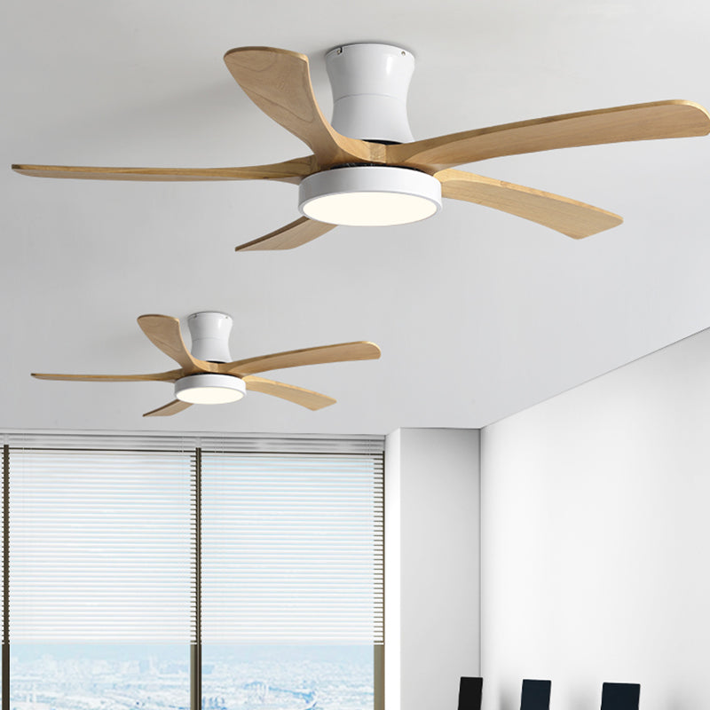 Nordic Style LED Ceiling Fan 5-Blade Fan Lighting with Wood for Living Room