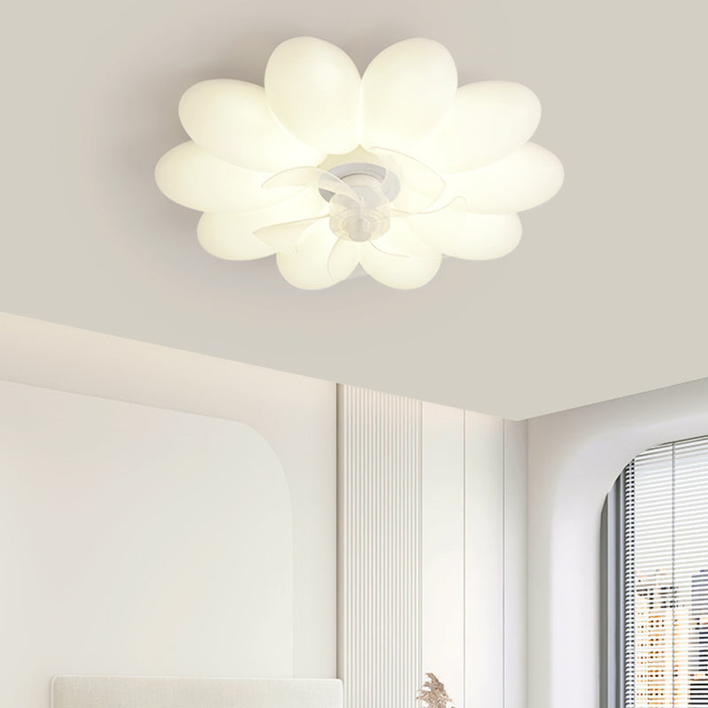 Modern LED Ceiling Fan Flower Shape Fan Lighting in White for Bedroom