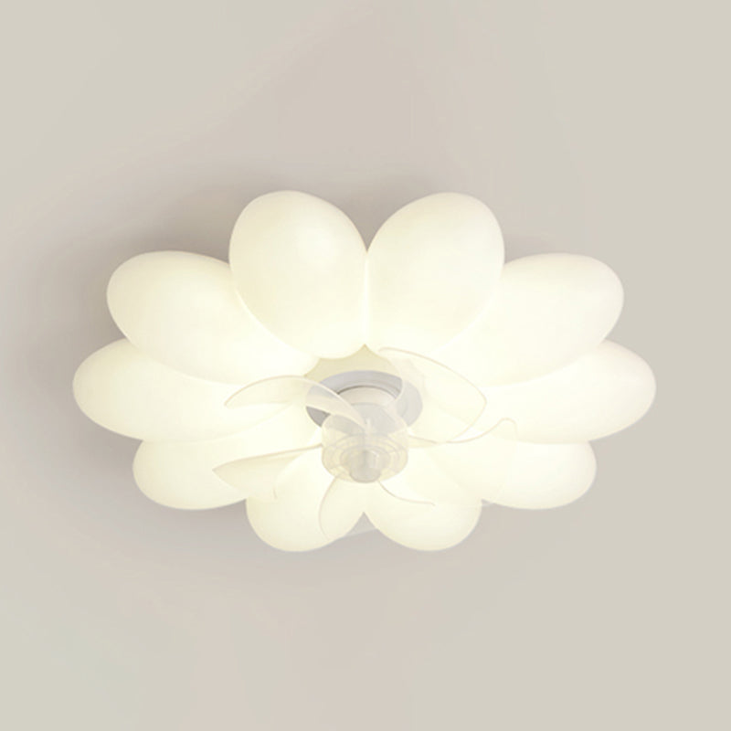 Modern LED Ceiling Fan Flower Shape Fan Lighting in White for Bedroom