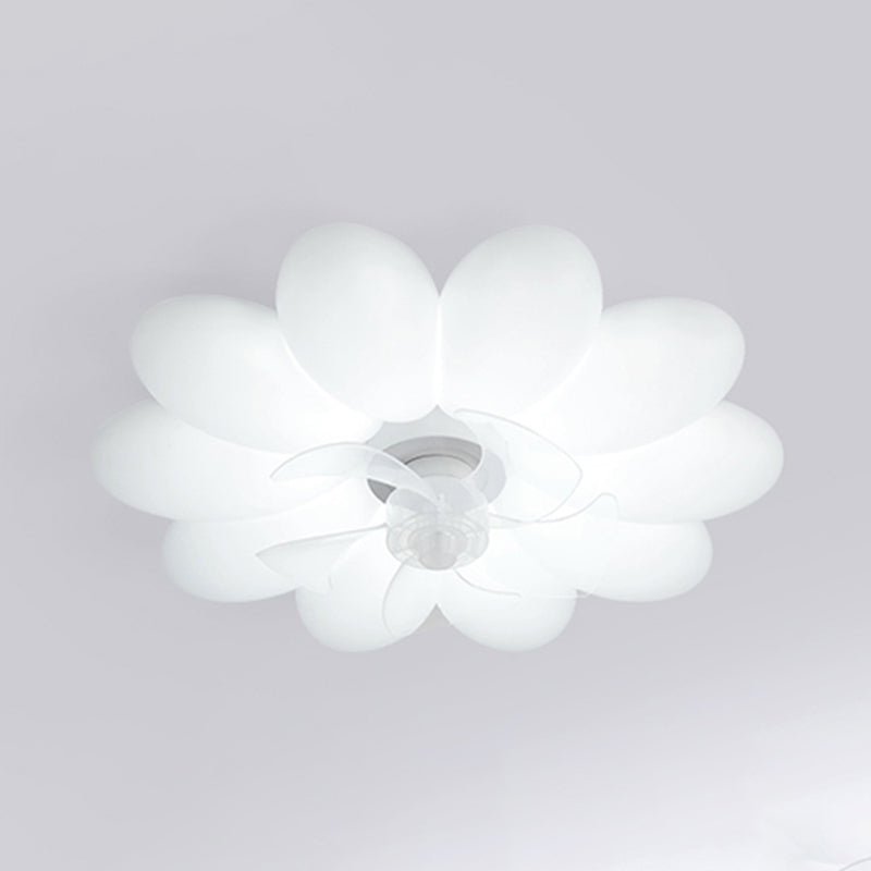 Modern LED Ceiling Fan Flower Shape Fan Lighting in White for Bedroom