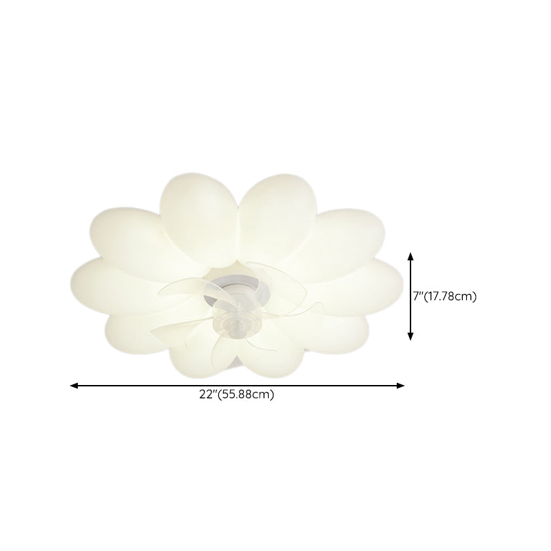 Modern LED Ceiling Fan Flower Shape Fan Lighting in White for Bedroom