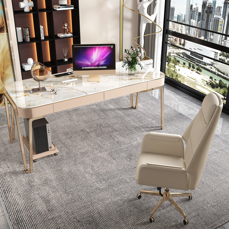 Modern Style Stone Office Desk Rectangular Shape Writing Desk with 4-Legs for Office