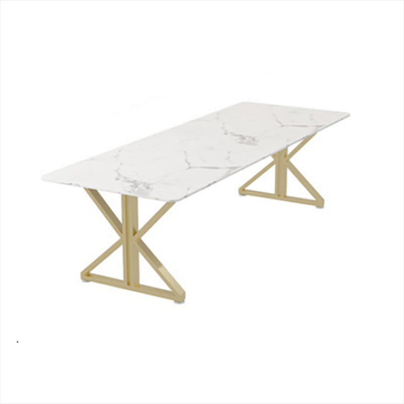 Marble Rectangle White Writing Desk Glam 29.53-inch Tall Office Desk with Gold Legs