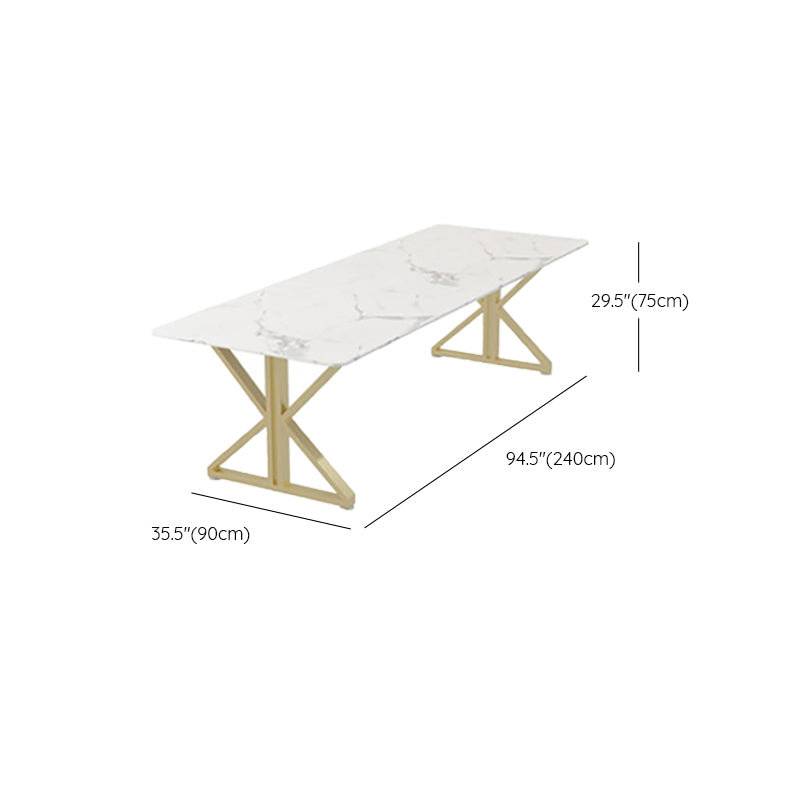 Marble Rectangle White Writing Desk Glam 29.53-inch Tall Office Desk with Gold Legs