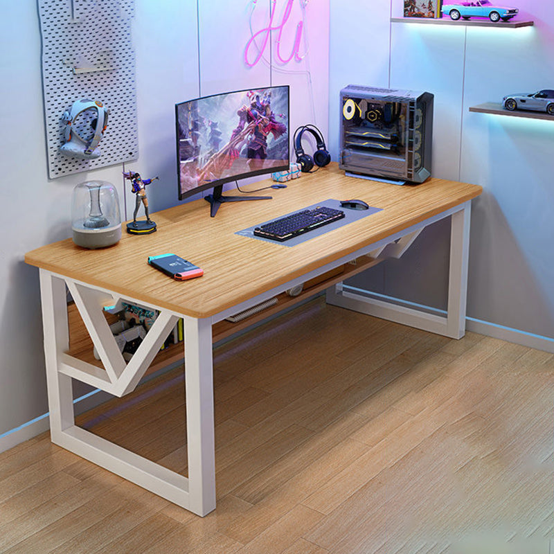 Rectangular Computer Desk Antique Finish Office Desk with Metal Legs