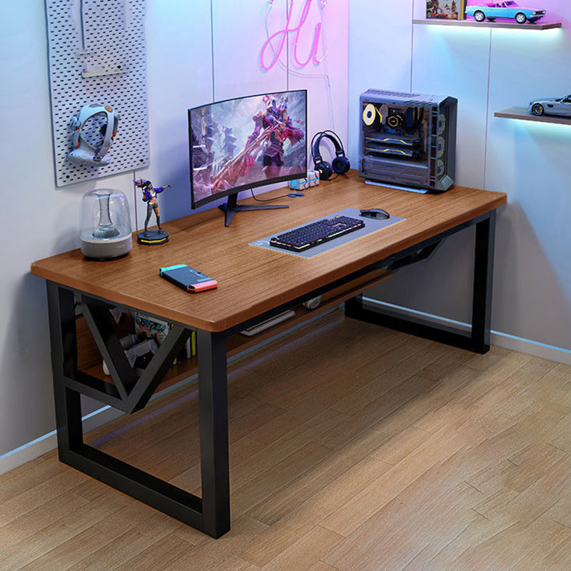 Rectangular Computer Desk Antique Finish Office Desk with Metal Legs