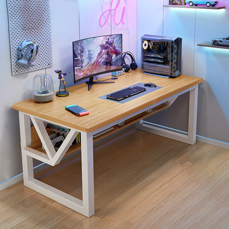 Rectangular Computer Desk Antique Finish Office Desk with Metal Legs