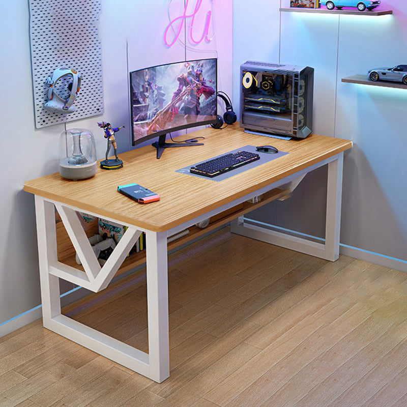 Rectangular Computer Desk Antique Finish Office Desk with Metal Legs