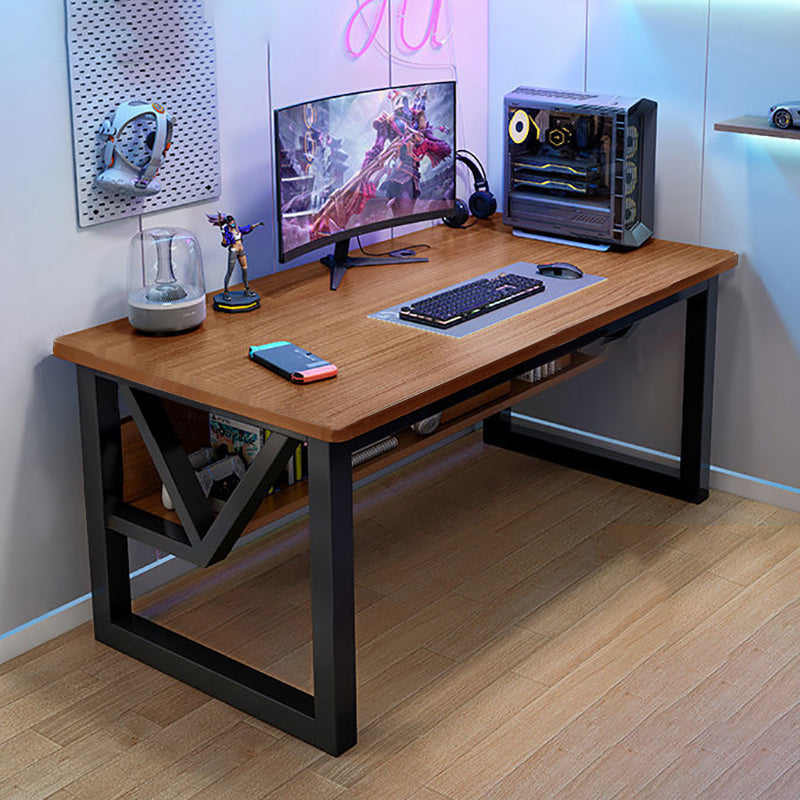 Rectangular Computer Desk Antique Finish Office Desk with Metal Legs