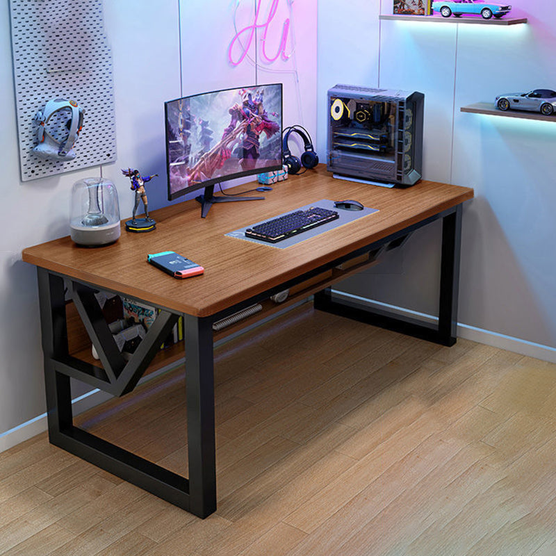 Rectangular Computer Desk Antique Finish Office Desk with Metal Legs