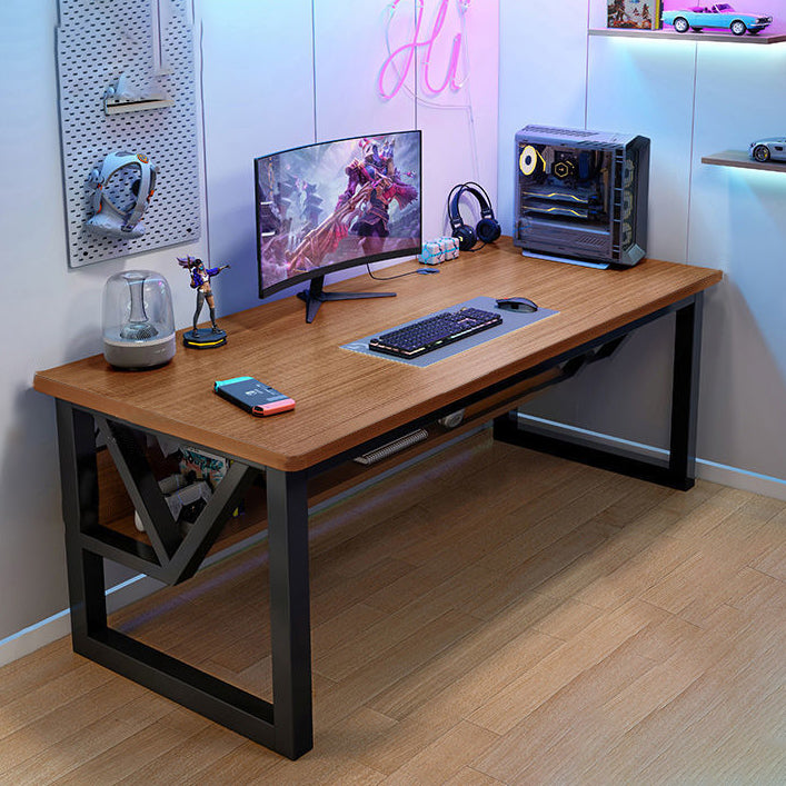 Rectangular Computer Desk Antique Finish Office Desk with Metal Legs