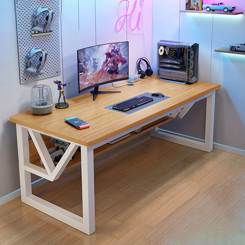 Rectangular Computer Desk Antique Finish Office Desk with Metal Legs