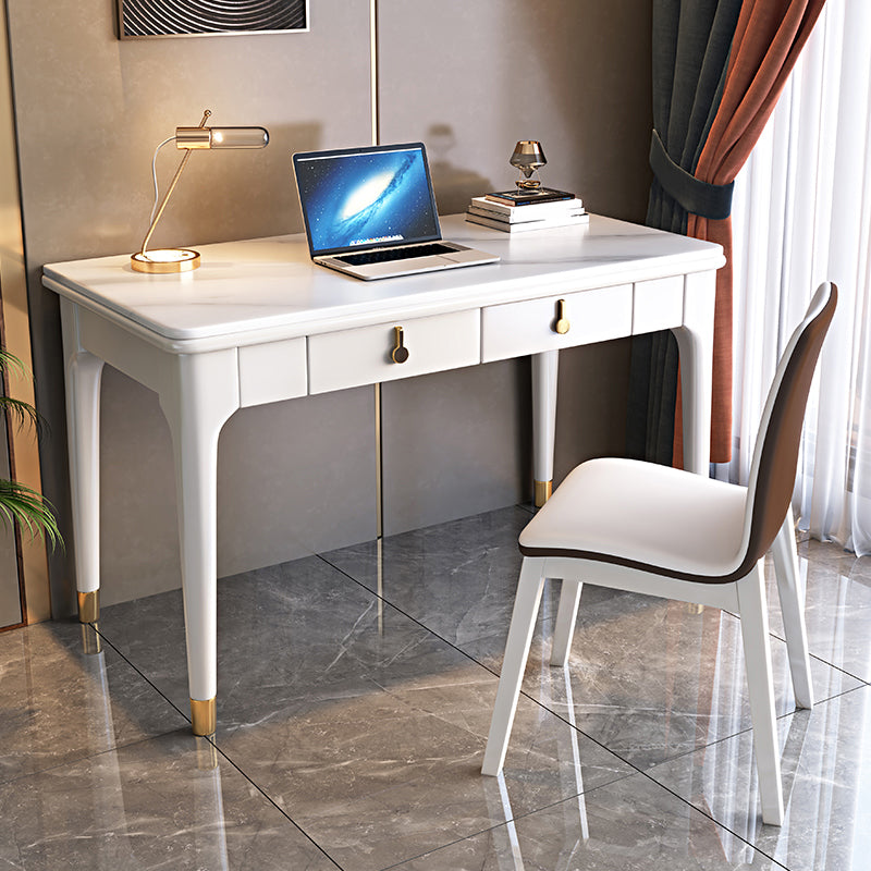 Modern Stone Top Office Desk Home Rectangle Writing Desk with 4-Legs