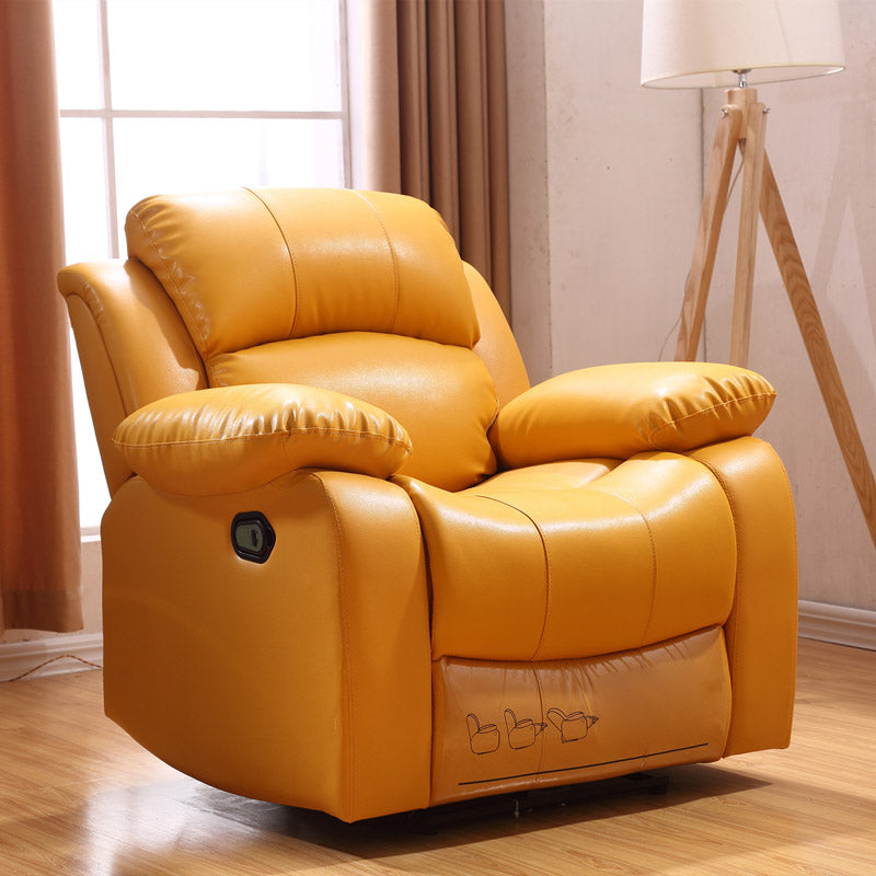 Solid Color Swivel Rocker Standard Recliner Wood Frame Faux Leather Recliner Chair