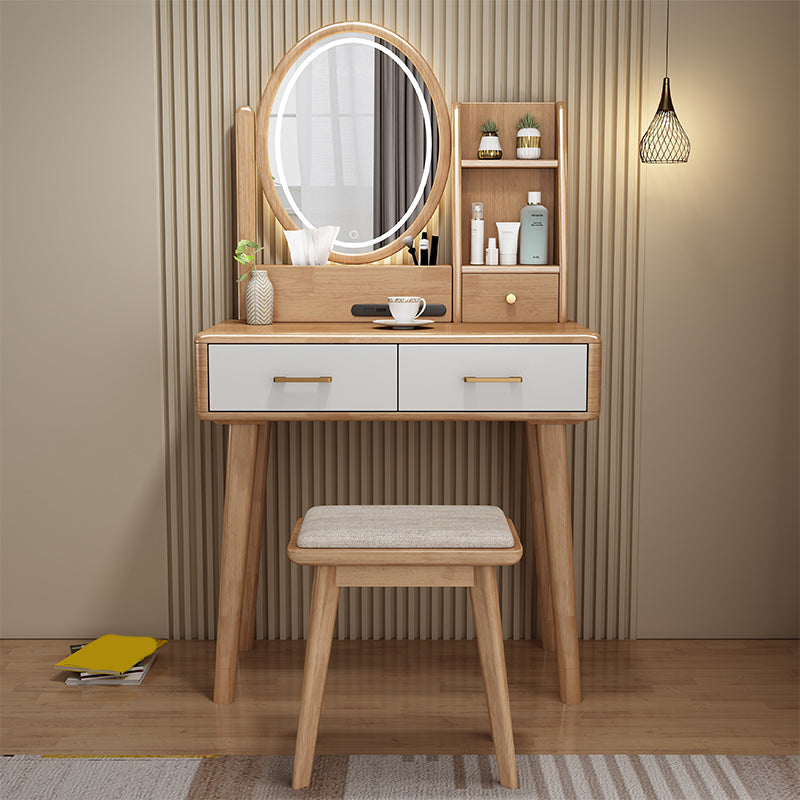 Traditional Rubberwood Makeup Counter Drawers Vanity Dressing Table