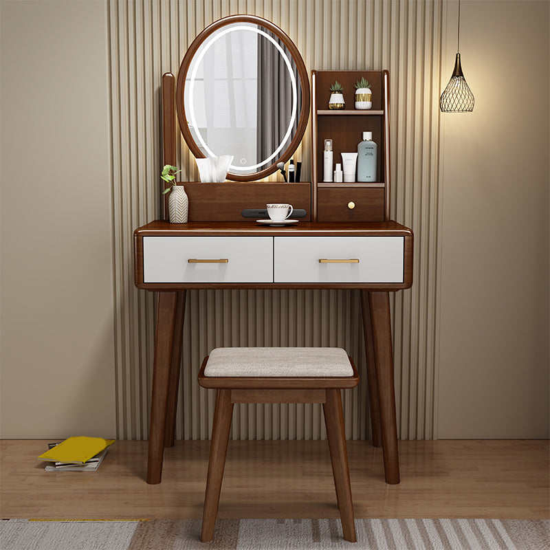 Traditional Rubberwood Makeup Counter Drawers Vanity Dressing Table