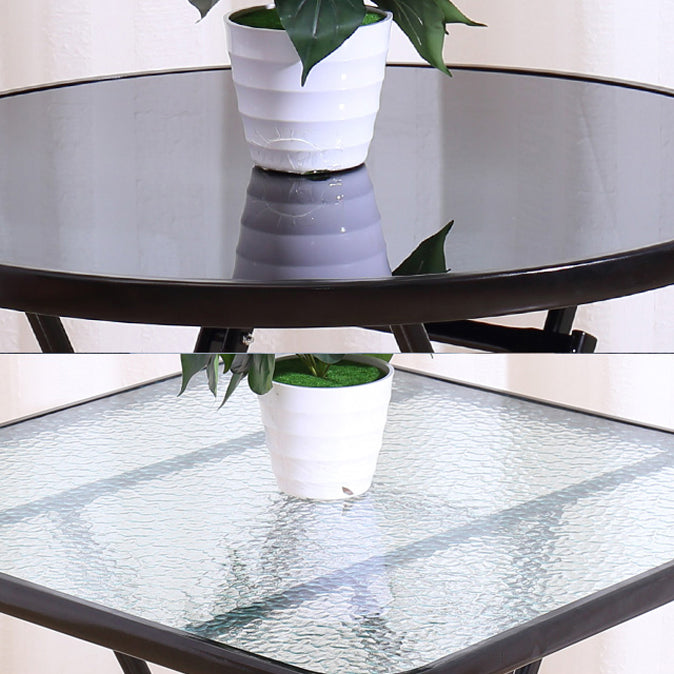 Industrial Tempered Glass Bistro Table Metal Frame Patio Table