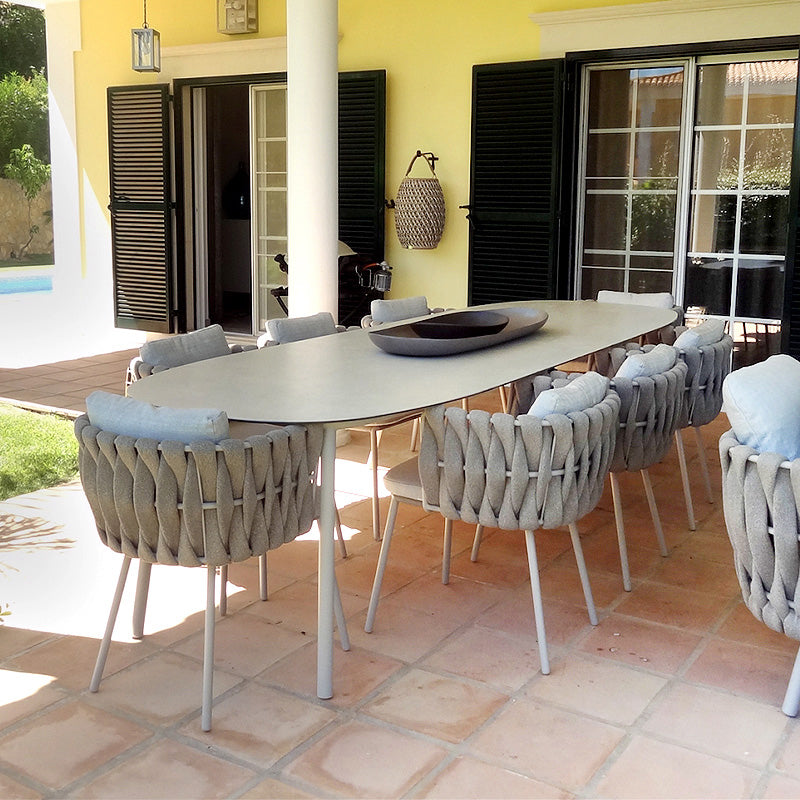 Contemporary Metal Outdoors Dining Chairs Water Repellent Finish Cushion Chairs