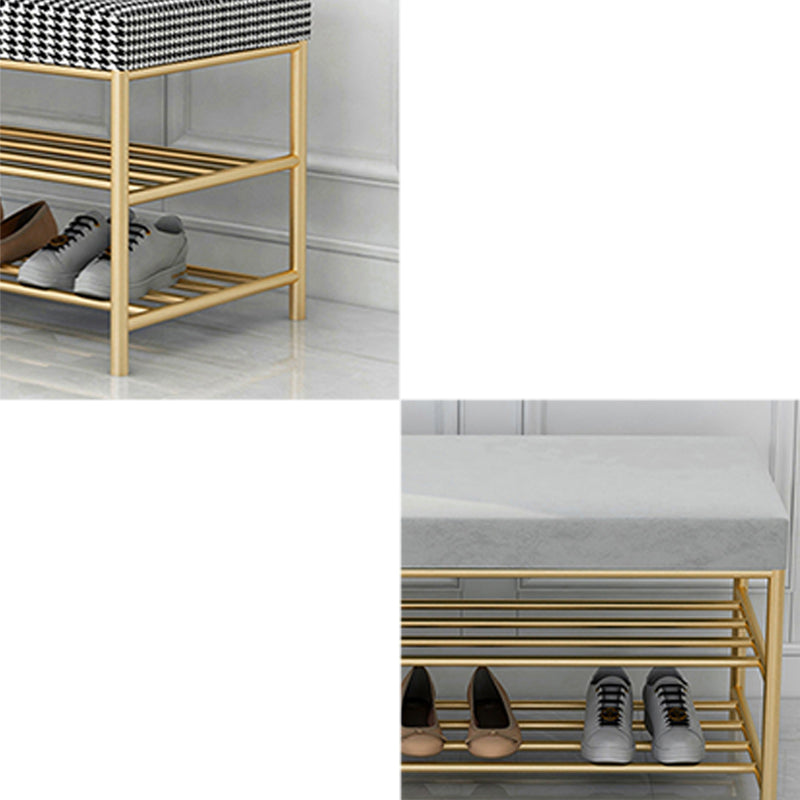 Rectangle Shoe Storage Entryway Bench Cushioned Modern Metal Seating Bench