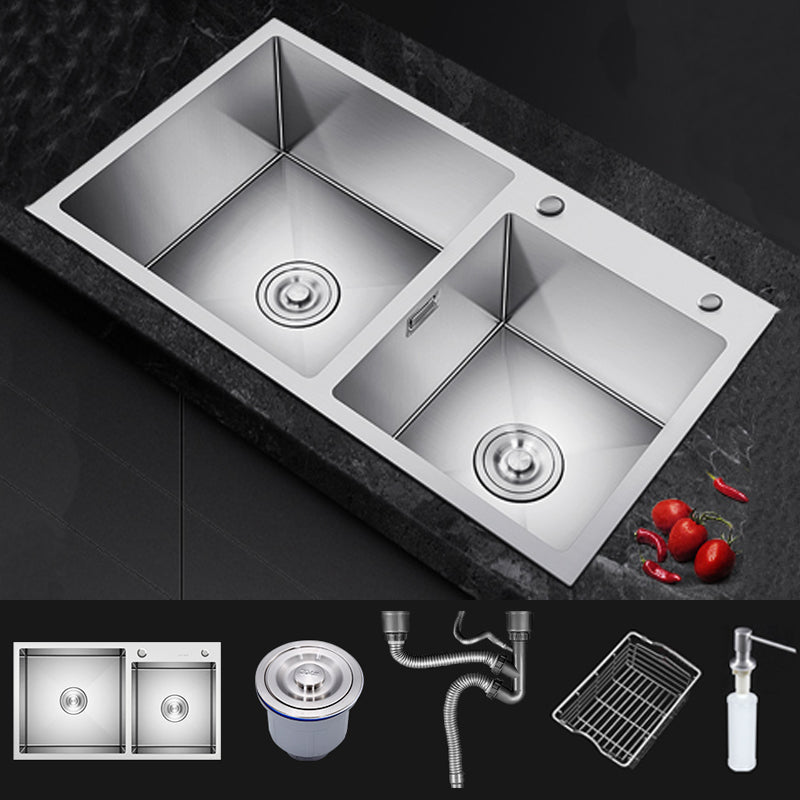Scratch Resistant Kitchen Sink Double Bowl Stainless Steel Square Top-Mount Kitchen Sink