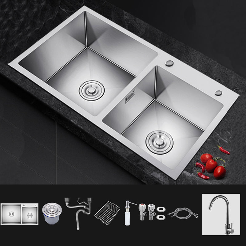 Scratch Resistant Kitchen Sink Double Bowl Stainless Steel Square Top-Mount Kitchen Sink
