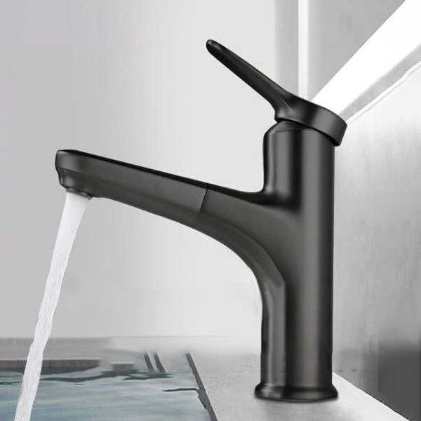 Contemporary Bathroom Faucet Brass Lever Handle Pull-out Sink Faucet