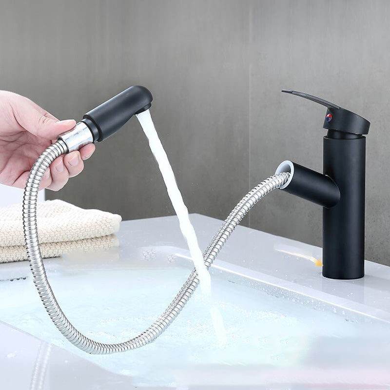 Contemporary Bathroom Faucet Brass Lever Handle Pull-out Sink Faucet