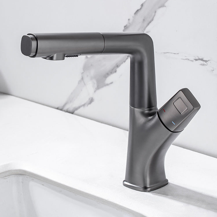 Modern Sink Faucet Lifting Rotary Handle Brass Bathroom Faucet
