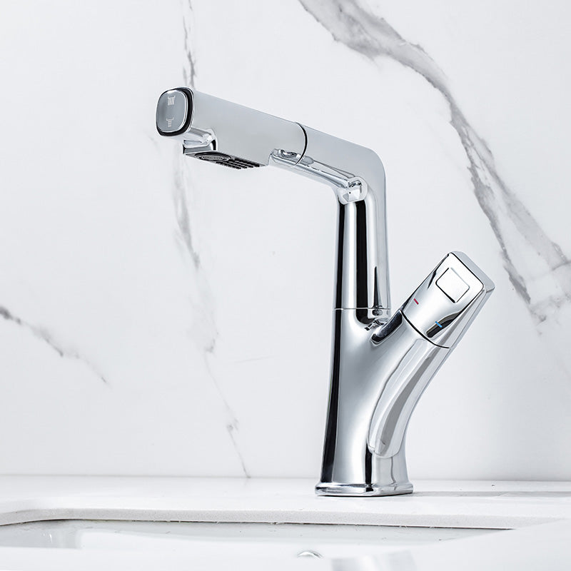 Modern Sink Faucet Lifting Rotary Handle Brass Bathroom Faucet