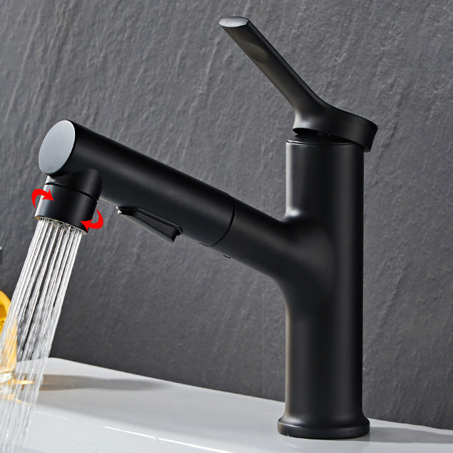 Modern Sink Faucet Lever Handle Pull-out Brass Single Hole Bathroom Sink