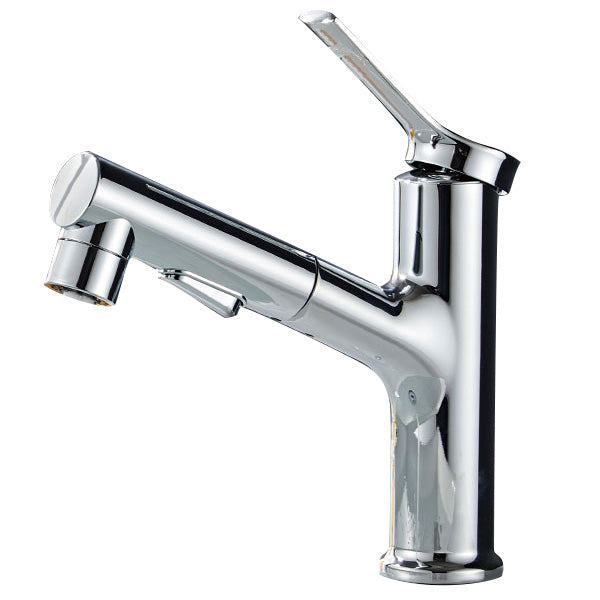 Modern Sink Faucet Lever Handle Pull-out Brass Single Hole Bathroom Sink