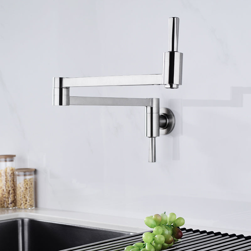 Modern Bridge-Style Kitchen Faucet 1-Hole Wall Mounted Pot Filler Faucet