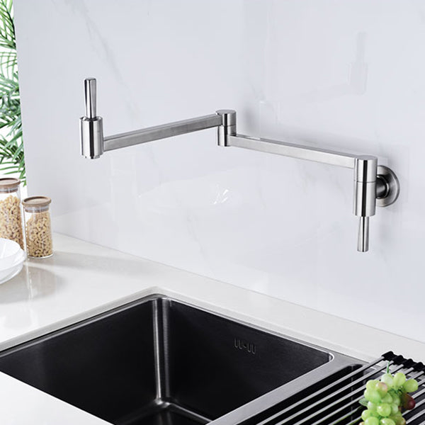 Modern Bridge-Style Kitchen Faucet 1-Hole Wall Mounted Pot Filler Faucet