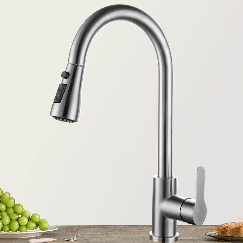 Kitchen Bar Faucet 304 Stainless Steel Swivel Spout with Pull Out Sprayer